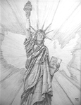 Lady Majestic Statue of Liberty pencil drawing by Mark Greenawalt