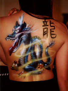 Process Body Painting Japanese Dragon
